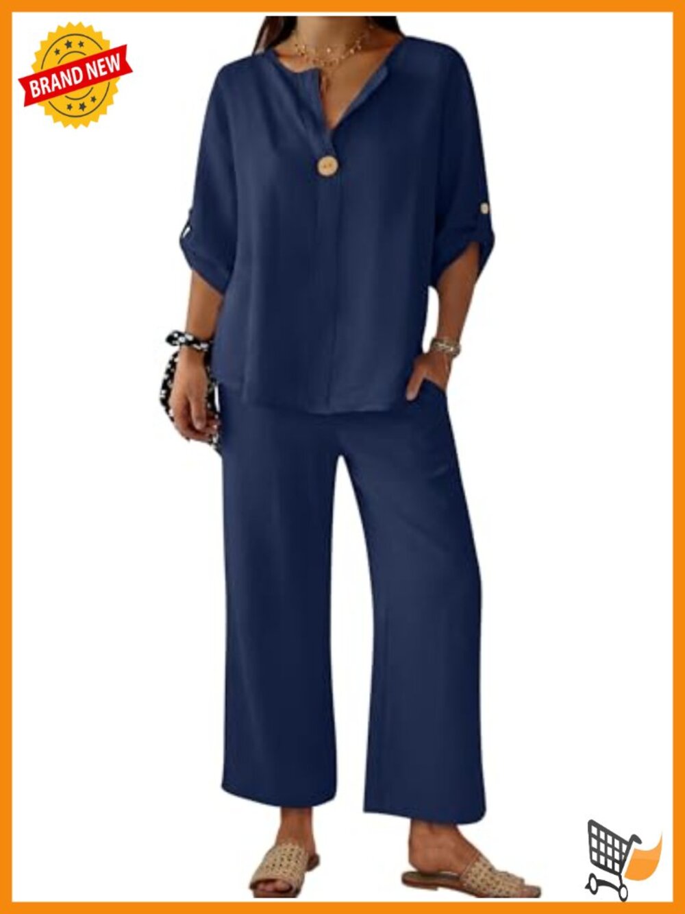 Women 2 Piece Lounge Set 3/4 Sleeve V-Neck Wide Leg Pants Travel